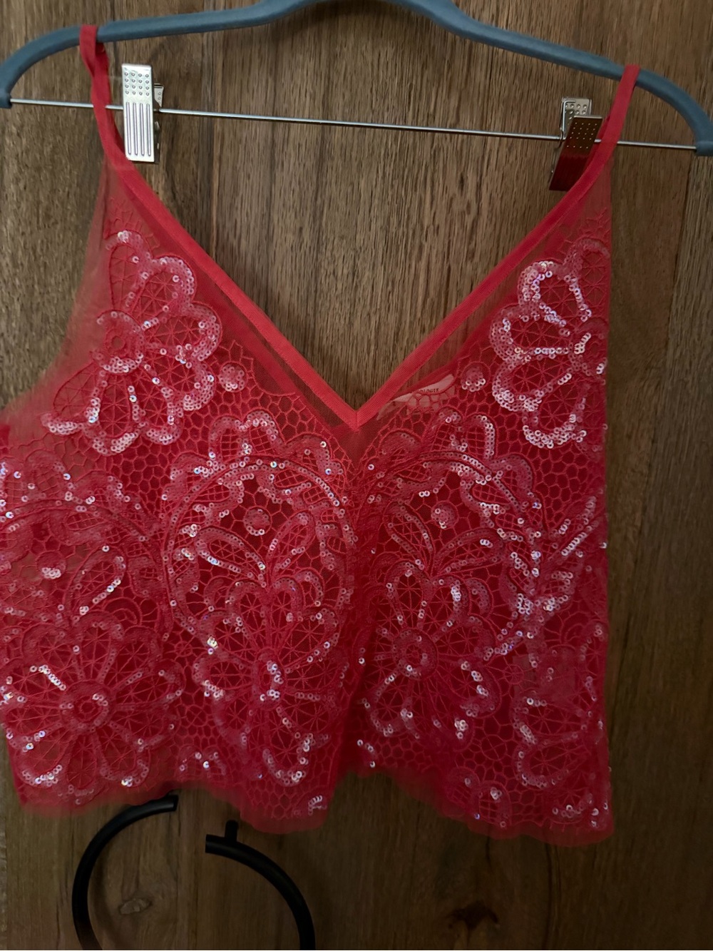 Anthropologie Red Sequin Lace Bandeau Camisole